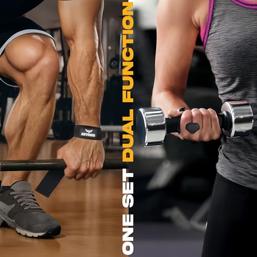 2-in-1 Wrist Straps for Weightlifting with Anti-Slip Hand Grips, Gym Lifting Straps with 60 cm Cotton Support, Padded Durable Design, Wrist Lifting Straps Gloves Alternative