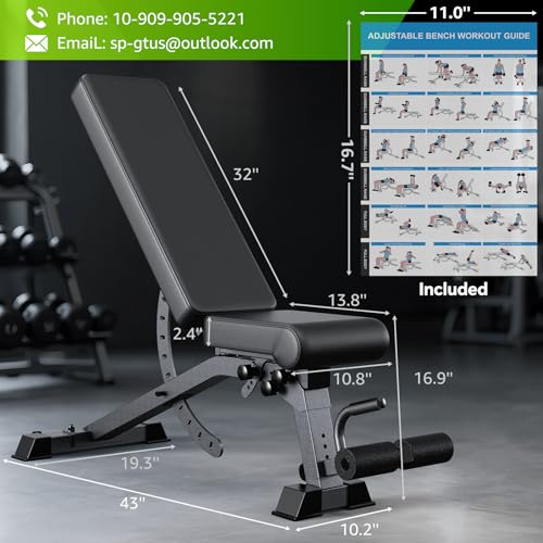 Heavy Duty Adjustable Bench, 1200 LB Weight Bench for Home Workout with 12 Back & 4 Seat Positions, Strength Training Benches for Flat Incline Decline Press - color: 609-Black