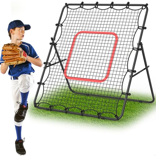 LIANTRAL Baseball Rebounder Net 4 x 4.5FT - Portable Bounce Back Trainer for Soccer, Volleyball, Softball & Lacrosse, Adjustable Pitching Net for Shooting, Passing & Control Training, Black