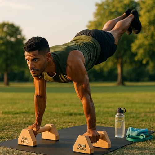 Wooden Push Up Bars – Solid Wood Parallettes with Ergonomic Wrist-Friendly Handles & Non-Slip Rubber Feet – Push Up Handles for Calisthenics, L-Sits, Dips, Handstands & Strength Training
