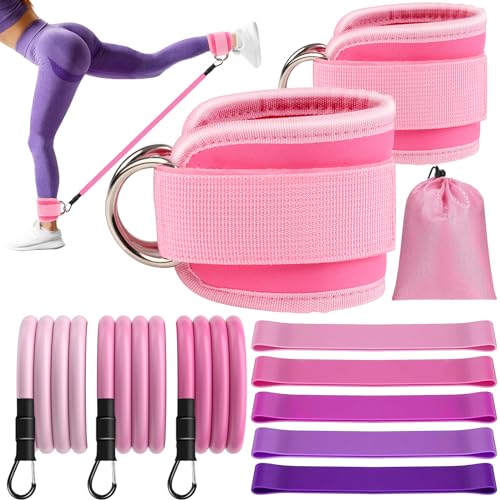 11 Pcs Ankle Resistance Bands with Cuffs, Glutes Workout Ankle Weights for Women Working Out, Exercise Bands Set with Ankle Straps for Leg Butt Exercise Equipment - Perfect for Home Workouts