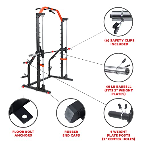 Sunny Health & Fitness Premium Smith Machine & Squat Cage Rack, Pull-Up Bar, Spotter Blocks for Weightlifting & Bench Press for Home Gym Strength Training - style: Premium