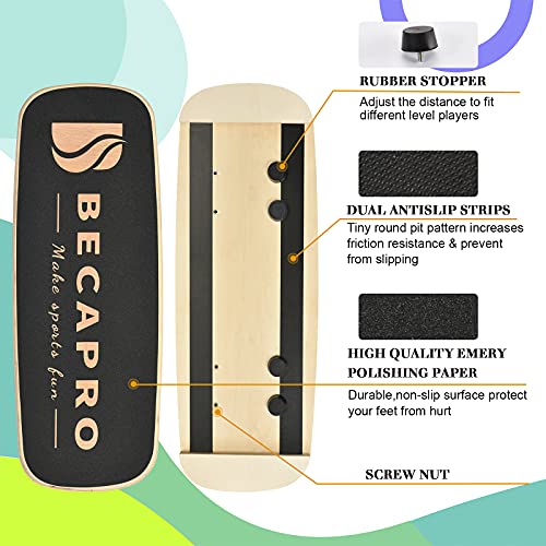 Balance Board Trainer, Wooden Balance Board with Adjustable Stoppers -3 Different Distance Options-Balance Exercise Equipment for Fitness Work - color: black