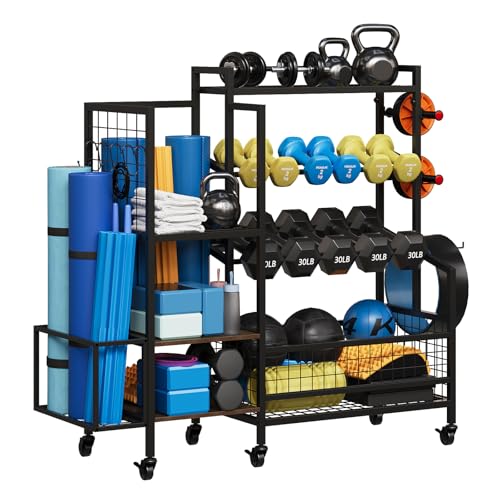 3-Tier Dumbbell Rack Stand Only - Adjustable Weight Rack for Home Gym, Heavy-Duty Weight Stand With Hooks for Dumbbells Kettlebells Foam Roller Yoga Mats Workout Equipment Storage Organizer