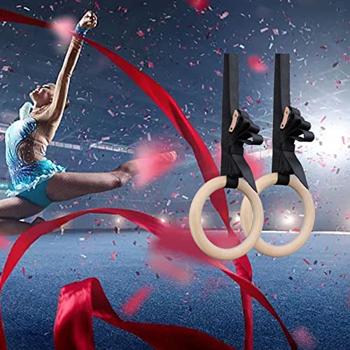 Wooden Gymnastic Rings with Adjustable Straps - Children's Gymnastic Rings for Core Workout Crossfit Bodyweight Training