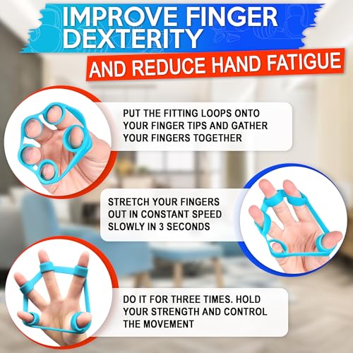 6Pcs Finger Extension Bands - Finger Stretcher Exerciser Silicone Grip Strengthener, 3 Resistance Levels, Ergonomic Hand Exerciser with Shape-Retention, Tear-Resistant Comfort Grip for Hand Recovery