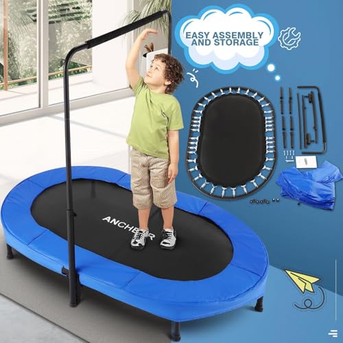 ANCHEER Trampoline for Kids, Toddler Trampoline Indoor Sports and Outdoor Games 56" Kids Rebounder 220LBS Capacity with Adjustable Safety Handrail Foldable Jumper for Boys and Girls