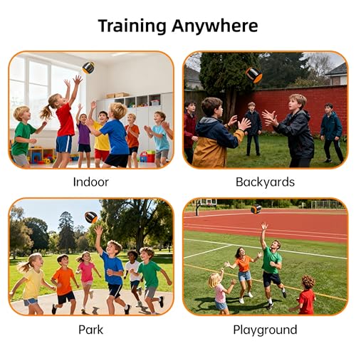 PassCatch Training Football for Youth&Kids(Ages 5-14),Fatherless Bounce Back Size 7 Football Practice Equipment,Solo Passing Catching Training Hand-Eye Coordination (Deflated)