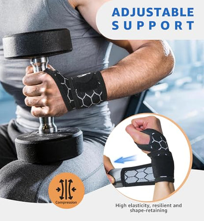 Upgraded 3D Knit Breathable Wrist Brace Wrist Wrap, Extended Length Adjustable Compression Strap, Elastic Support for Wrist Pain Relief, Carpal Tunnel, Sports, Gym & Daily Use (1, Black)