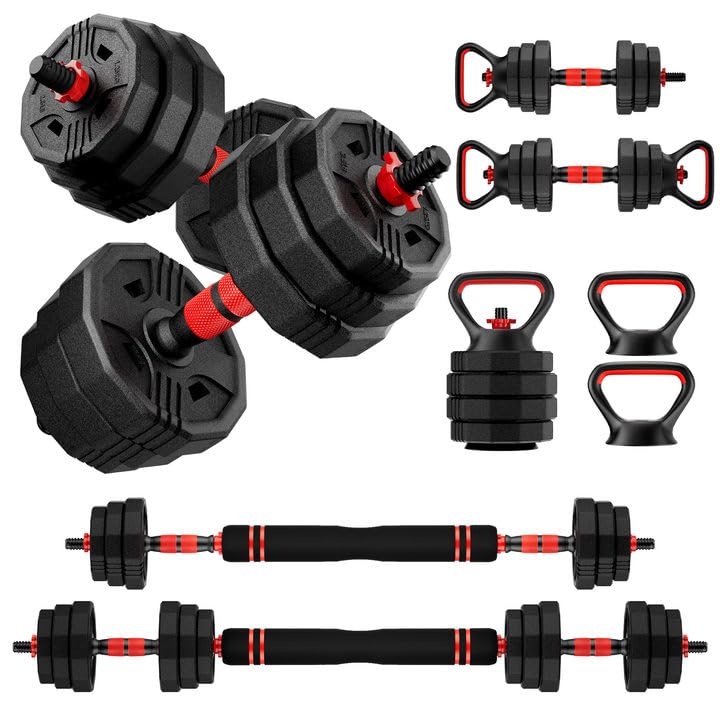 Adjustable dumbbell set, 20/30/45/70/90lbs Free Weight Set with Connector, 5 in1 Multi-Function Dumbbells Set Used as Barbell & Kettlebell, Push up Stand, Fitness for Home Gym Suitable Men/Women