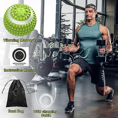 Vibrating Ball Massager, Vibration Massage Ball for Physical Therapy, Mobility Ball for Workout Recovery, Deep Tissue Massager for Pain Relief and Trigger Point Treatment (Green)