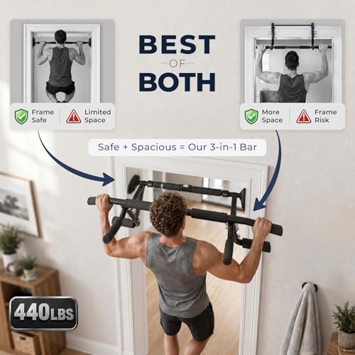 EAST MOUNT 2026 Upgrade Doorway Pull Up Bar for Door Frame, Adjustable Height & Width(29.5"–37.4"), No Screws, No Damage, No Removal Needed, 440 lbs Heavy Duty Home Gym Chin Up Bar