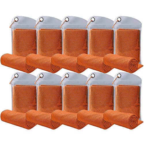 10 Pack Cooling Towels Bulk Microfiber Ice Towel Quick Dry Breathable Chilly Sweat Towel Stay Cool Towel for Neck Face Yoga Gym Workout Running Pilates Beach with Carabin Bag, 40x12'', Orange - color: Orange