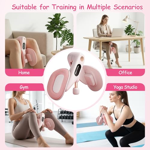 Thigh Trainer, Pelvic Floor Exercise Devices, 360° Adjustable Pelvic Floor Trainer Women, Thigh and Pelvic Trainer with 15-55LB Resistant Band Set and Body Measuring Tape (Pink)