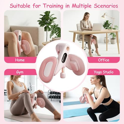 Thigh Trainer, Pelvic Floor Exercise Devices, 360° Adjustable Pelvic Floor Trainer Women, Thigh and Pelvic Trainer with 15-55LB Resistant Band Set and Body Measuring Tape (Pink)