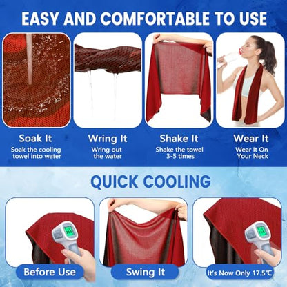 100 Pack Cooling Towels, 40"x12" Cooling Towels for Neck and Face Breathable Soft Chilly Sweat Rag Microfiber Sport Rags for Gym Yoga Golf Running - color: Red