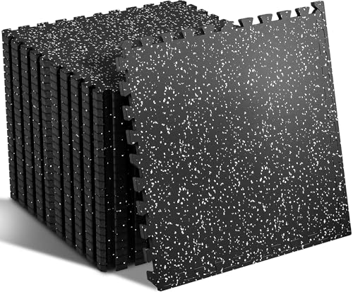 SUPERJARE 0.56'' Thick 24 Pcs 96 Sq Ft Rubber Top Exercise Equipment Mats, High Density EVA Foam Mats with Rubber Top, Interlocking Gym Flooring for Home Gym, Protective Workout Mat, Black/Grey - size: 24 Tiles (96 Sq Ft)
