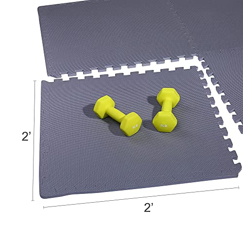 BalanceFrom Puzzle Exercise Mat 1/2" Thick, EVA Interlocking Foam Floor Tiles for Home Gym, Mat for Home Workout Equipment, Floor Padding for Kids, Gray, 24 in x 24 in x 1/2 in, 48 Sq Ft - 12 Tiles