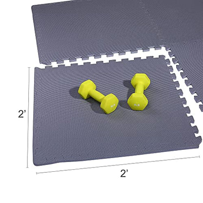 BalanceFrom Puzzle Exercise Mat 1/2" Thick, EVA Interlocking Foam Floor Tiles for Home Gym, Mat for Home Workout Equipment, Floor Padding for Kids, Gray, 24 in x 24 in x 1/2 in, 48 Sq Ft - 12 Tiles