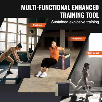 VEVOR 3 in 1 Plyometric Jump Box, Cotton Plyo Box, Platform & Jumping Agility Box, Anti-Slip Fitness Exercise Step Up Box for Home Gym Training, Conditioning Strength Training, Multiple Sizes, Black - size: 20"x18"x16"