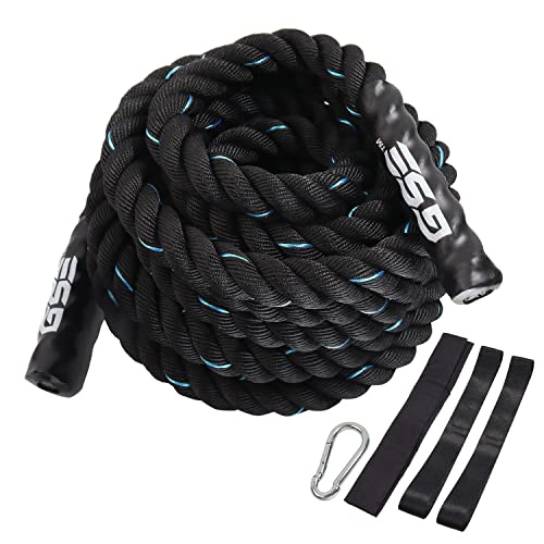 GSE Games & Sports Expert Gym Battle Rope, Heavy-Duty Workout Ropes for Indoor & Outdoor Workout, Exercise Rope for Strength Training - 30,40,50 Feet Lengths Available - color: Black&Blue, size: 30ft x 1.5"