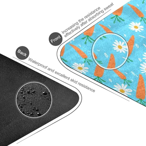 Carrots Daisies Blue Thin Yoga Mat for Women Men, Non-Slip Rubber Base Sweat Absorbent Exercise Mat for Indoor/Outdoor, Portable Foldable with Storage Bag, 71"x26"