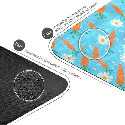 Carrots Daisies Blue Thin Yoga Mat for Women Men, Non-Slip Rubber Base Sweat Absorbent Exercise Mat for Indoor/Outdoor, Portable Foldable with Storage Bag, 71"x26"