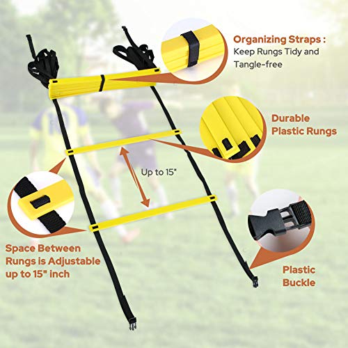 GHB Pro Agility Ladder 2 Pack Agility Training Ladder Speed 12 Rung 20ft with Carrying Bag (Yellow and Blue)
