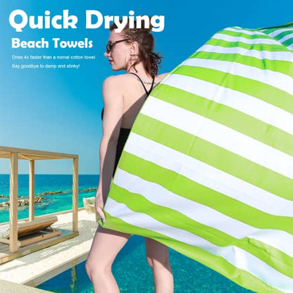 Your Choice Microfiber Beach Towel Sand-Free Quick Dry (67"x35"/60"x30") - color: X-light Green Stripes, size: Extra Large(67x35")