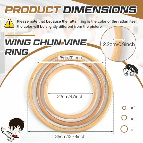 Blueweenly 3 Pcs Kung Fu Ring Wing Chun Wing Chun Training Equipment for Training Kung Fu - color: Rattan, size: 9, 11,14 Inches