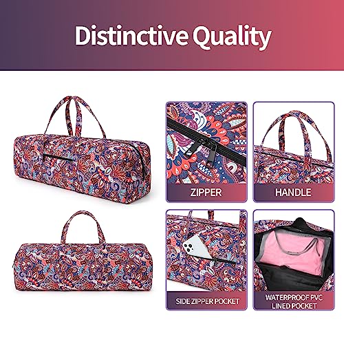 | Yoga Mat Bag | Large Yoga Mat Carrier with Wet Pocket | Yoga Gifts | Gym Tote Bag for Women - color: Navy cashew flower