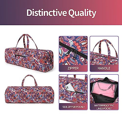 | Yoga Mat Bag | Large Yoga Mat Carrier with Wet Pocket | Yoga Gifts | Gym Tote Bag for Women - color: Navy cashew flower