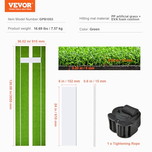 VEVOR 10x3ft Softball/Baseball Pitching Mat with Rubber Mound - Anti-Fade Turf & Anti-Slip Foam Backing, Portable Fastpitch Training Aid for Indoor/Outdoor Practice (Red/Green)