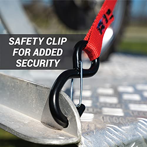 Heavy Duty Motorcycle Tie Down Straps - 1" x 8' Cam Buckle Straps with Soft Loops & Safety Hooks - Secures Motorbikes, Dirtbikes, ATV, UTV - 2 Pack Red - color: Red