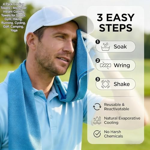 4 Pack Cooling Towels 40"x12" for Men & Women, Microfiber Ice Cold Rags for Neck & Face, Soft Breathable Cool Sweat Towel for Hot Weather, Sports, Yoga, Running, Camping, Gym, Workout