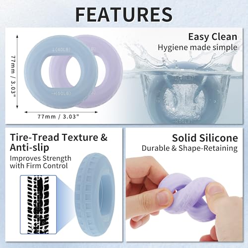 Hand Grip Strengthener, Adjustable Strength Grip, Silicone Grip Circle, for Men Adult, 2 Pcs - color: Purple & Sky Blue(30/40LB,40/50LB)
