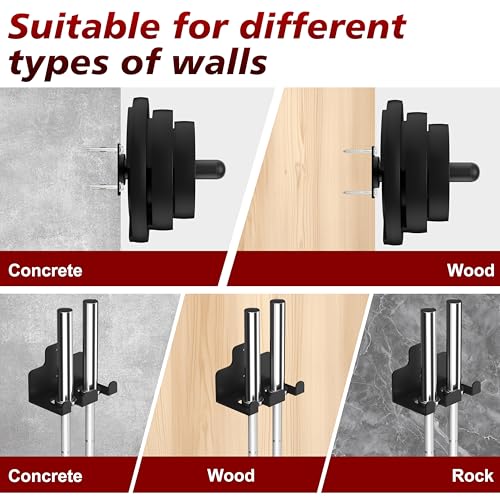 4 Pack Wall Mounted Weight Plate Holder and 1 Pack 2 Hooks Barbell Hanger, Weight Plate Holder for 2" Weight Plates, Vertical Barbell Holder With Protective Rubber Pad for Garage Home Gym