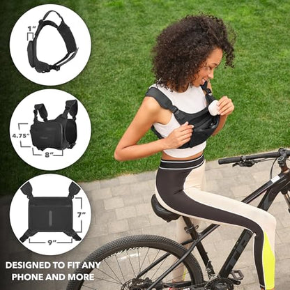 Running Chest Pack, Reflective Vest, Water Repellent, Phone Holder, Workout Bag for Runners, Cycling, Biking, EDC Pouch, Jogging Carrier, Hidden Pocket, Men & Women, Lightweight - color: Black