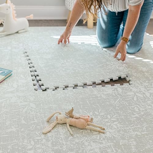 Little Landings Baby Play Mat for Floor - Eden (4x6ft) - Premium EVA Foam Play Mat for Babies & Toddlers (Ages 0-5+) - Non-Toxic Playmat for Tummy Time, Crawling & Playroom - Stylish & Comfortable - color: Eden - Sage Green, size: 4x6 ft
