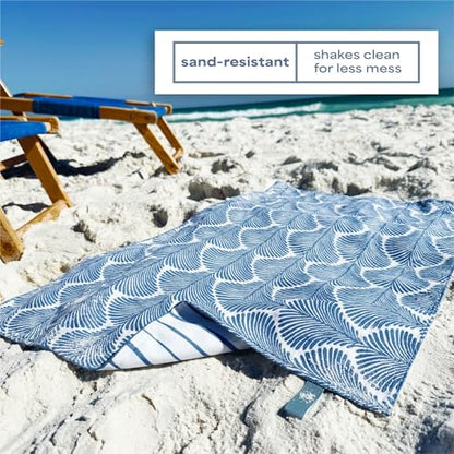 S&T INC. Aura Beach Towel 2 Pack, Quick-Dry Pool Towels with Elastic Band for Travel, Gym, and Yoga, Sand Resistant, 35 inches x 70 inches, Leaves