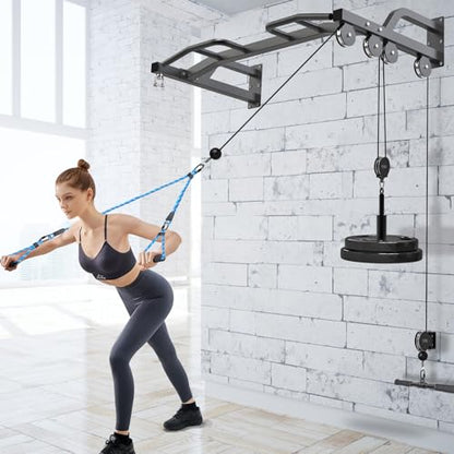 Kipika 48" Ceiling Mounted Pull Up Bar, Heavy Duty Multi-Grip Chin Up Bar,Mounted Pullup Bar, Adjustable Height, Pull Up Bands for Chin Ups & Body Stretching, Ideal for Home Gym and Strength Training - color: 48" Cable Pulley System
