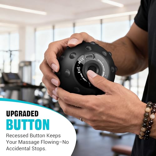 Vibrating Massage Ball for Muscle Recovery with SphereStrap – Target Hard-to-Reach Areas, Hands-Free Back Massage. 4 Speeds High Intensity Trigger Point Massage Ball.