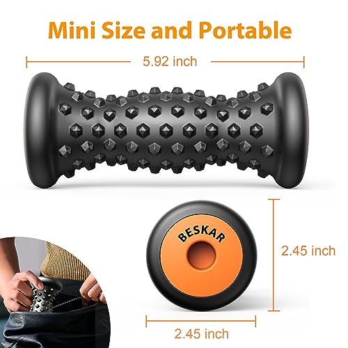 BESKAR Foot Massager Roller for Plantar Fasciitis Relief, Portable, Deep Tissue Muscle Massage, Foot Arch and Heel Pain, Reflexology Tool - color: Black