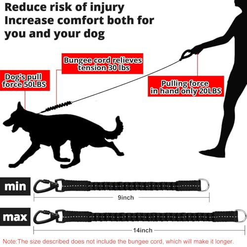 Rope Dog Leash 3 FT: Heavy Duty Leashes with Swivel Lockable Hook Reflective Threads Bungee and Padded Handle - Dog Lead for Large Small Medium Dogs Outside Walking Hiking Black - color: Black, size: 3ft*1/2''
