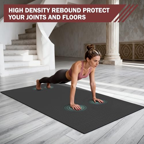 Stepwaver Extra Large Exercise Mat, 6'x4'/7'x5' /8'x5' (6mm) Thick Workout Mat for Home Gym & Garage Flooring, Shoe-Friendly, Non-Slip, Ultra Durable, Thick Large Workout Mats for Home Workouts
