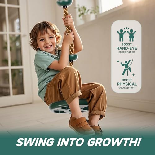 Climbing Rope with Platforms and Disc Swing Seat Set Playground Accessories Including Bonus Hanging Strap & Carabiner Tree Swing for Kids Rope Swings for Tree