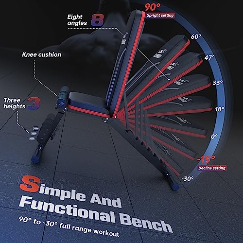FLYBIRD Foldable Weight Bench with Resistance Bands, 8 Backrests Fast Adjustable FID for Home Gym Full Body Workout, Easy to Storage for Small Apartment