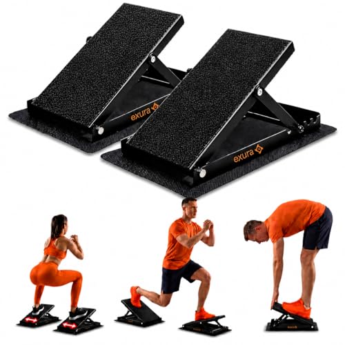 EXURA Slant Board for Calf Stretching & Plantar Fasciitis Relief, Adjustable Wide Metal Squat Wedge, Calf Stretcher for ATG Training, Knees Over Toes & Physical Therapy