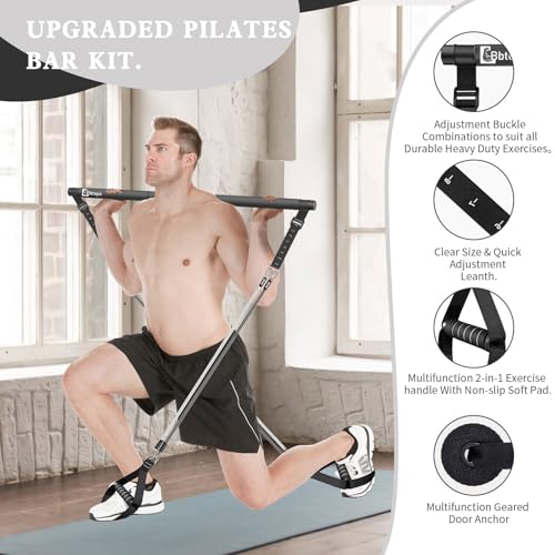 Pilates Bar Kit with Resistance Bands,Pilates Bar with Stackable Bands Workout Equipment for Legs,Hip,Waist and Arm,Exercise Fitness Equipment for Women & Men Home Gym Yoga Pilates - color: Dark Black