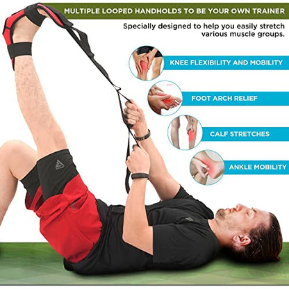 RDX Yoga Stretching Strap, Ankle Ligament Stretcher Belt with Loops Ligament Stretch Band, Fitness Leg Stretcher for Plantar Fasciitis, Foot Stretch Assist for Hamstring, Flexibility Exercise - color: Black